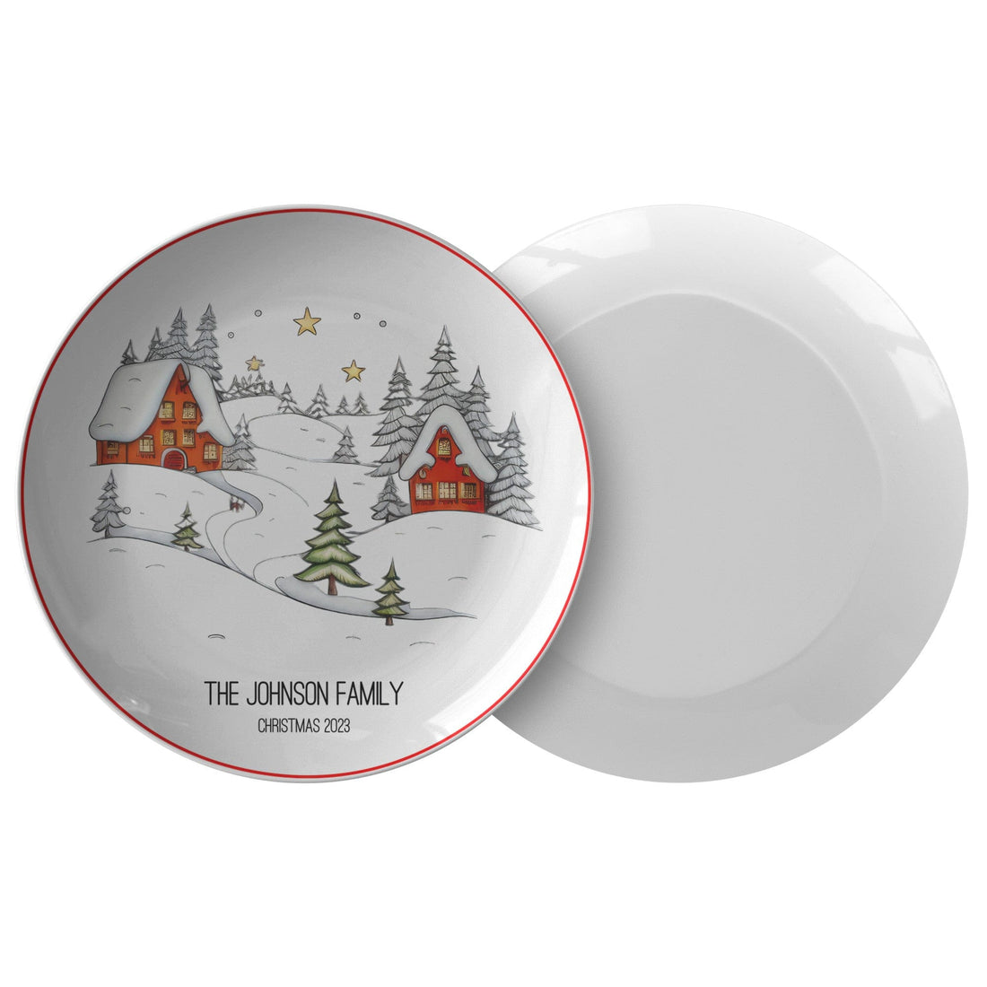 teelaunch Personalized Family Name Whimsical Winter Landscape Dinner Plate Kitchenware Single 9820SINGLE