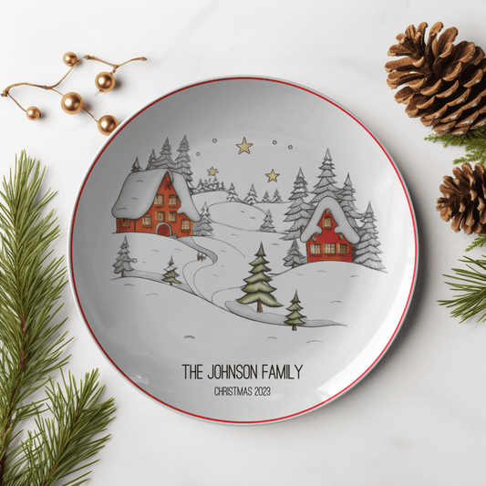 Kate McEnroe New York Personalized Family Name Whimsical Winter Landscape Dinner Plate Plates