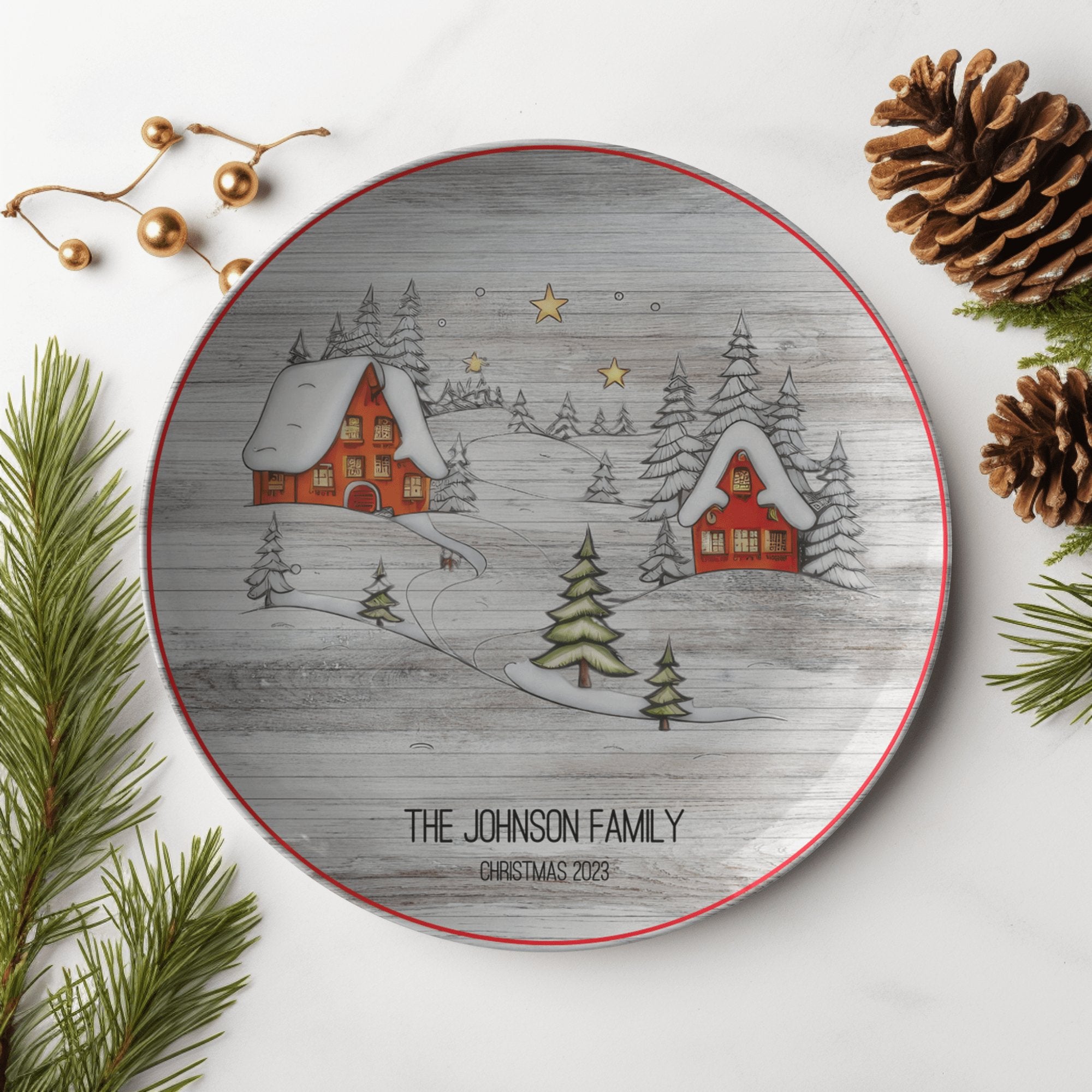 Kate McEnroe New York Personalized Family Name Whimsical Winter Landscape Dinner PlatePlates9820SINGLE