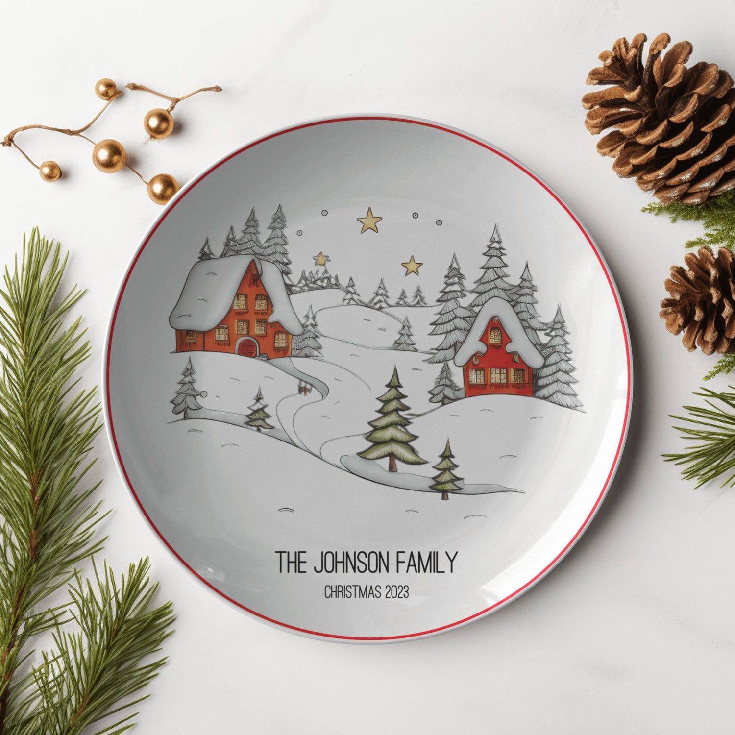 Kate McEnroe New York Personalized Family Name Whimsical Winter Landscape Dinner PlatePlates9820SINGLE