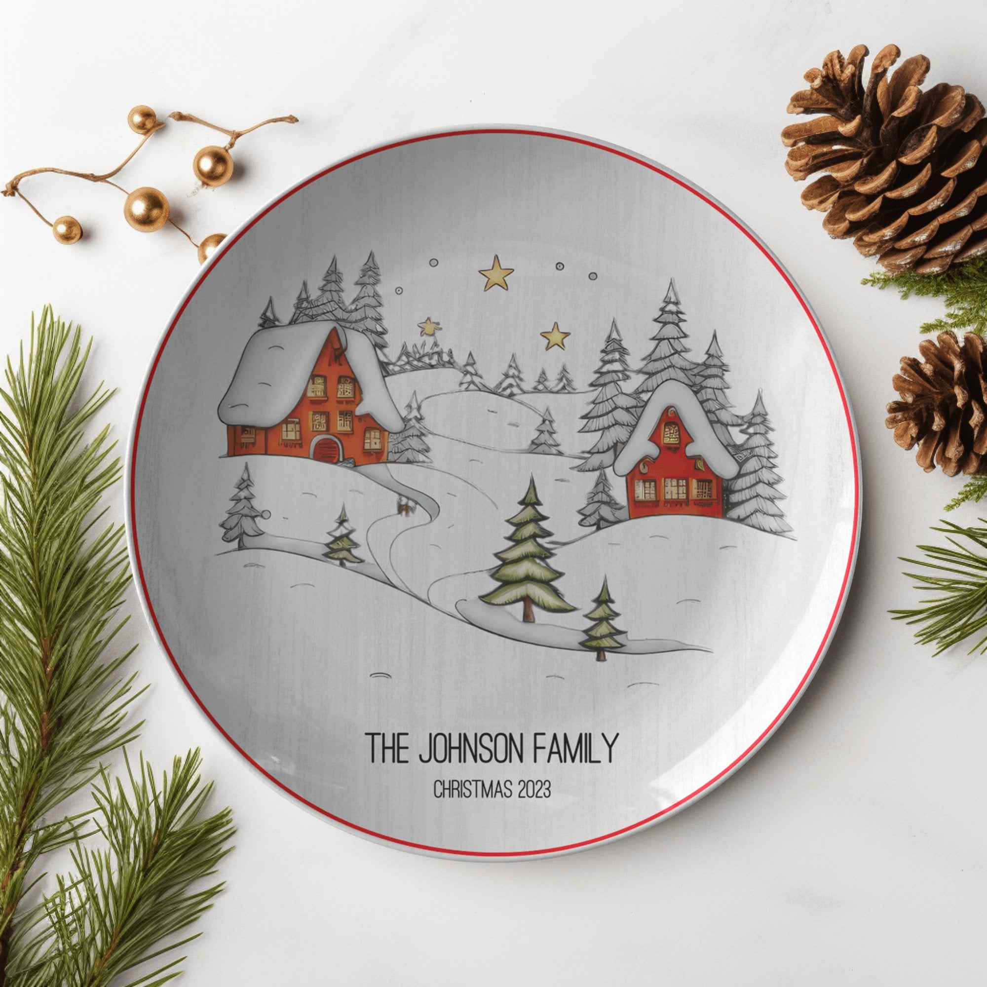 Kate McEnroe New York Personalized Family Name Whimsical Winter Landscape Dinner PlatePlates9820SINGLE