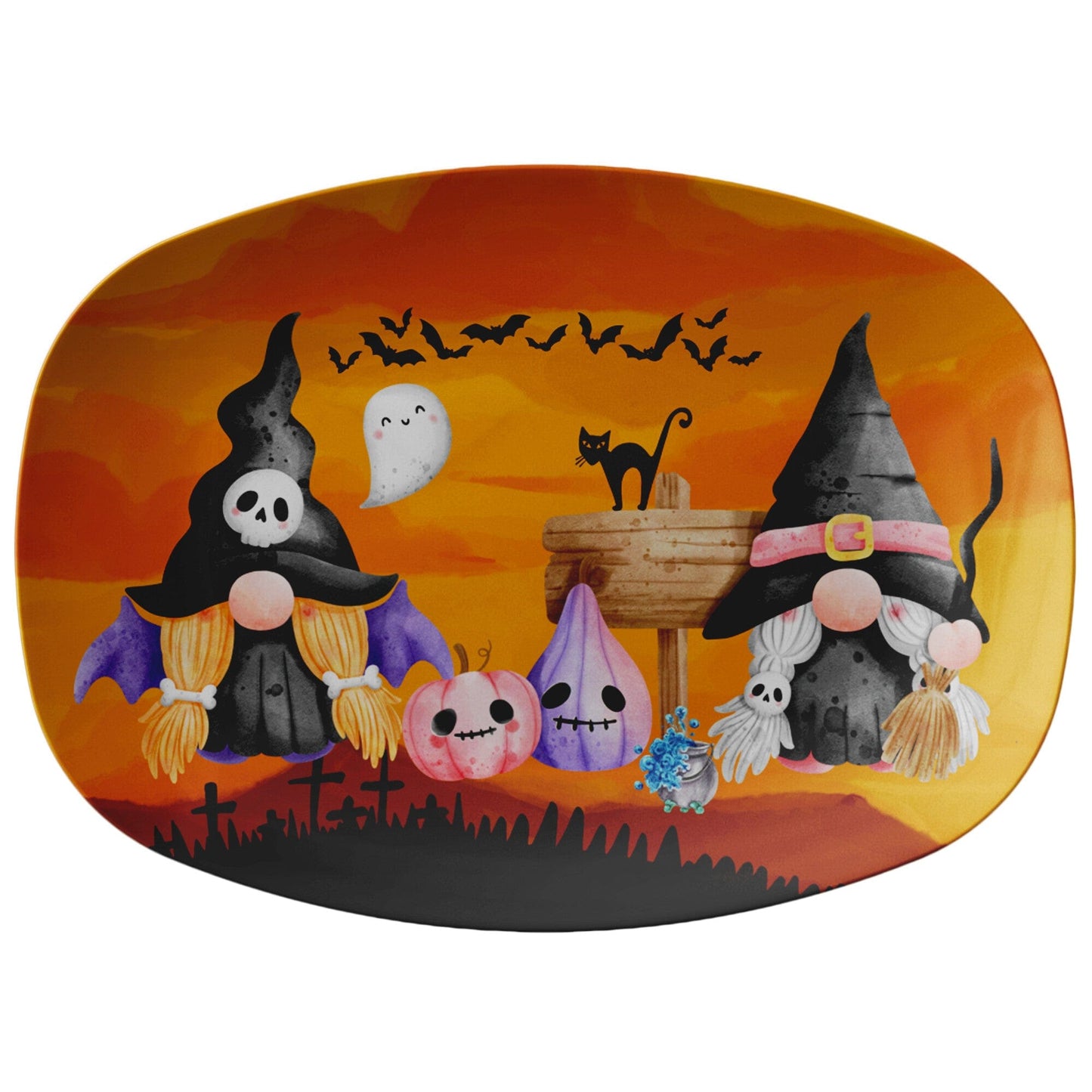 Kate McEnroe New York Personalized Gnome Witches Vampires and Pumpkins Halloween Platter Serving Platters 9727