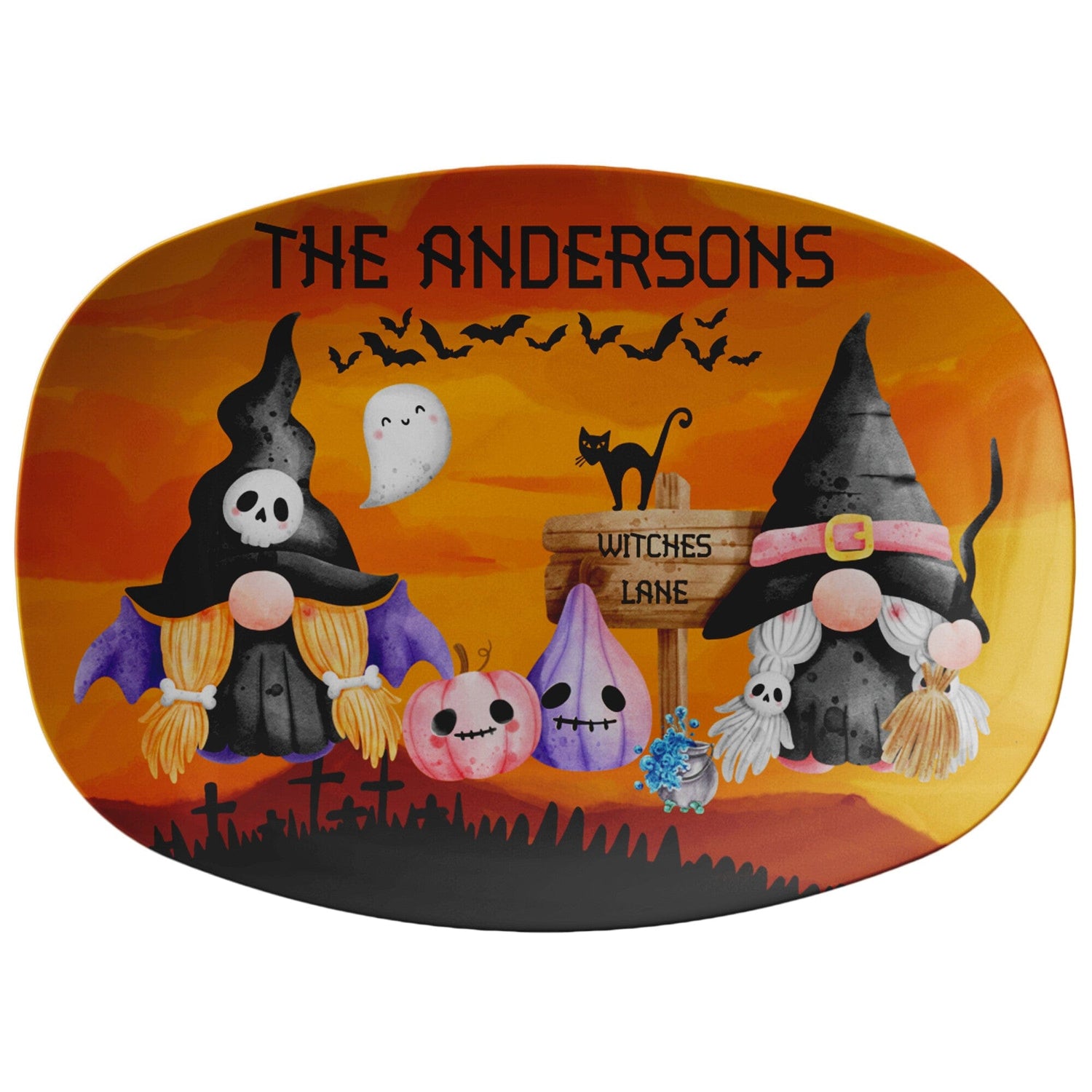 Kate McEnroe New York Personalized Gnome Witches Vampires and Pumpkins Halloween PlatterServing PlattersPP1 - HLC - GVWP - 2