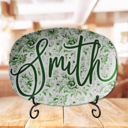 Kate McEnroe New York Personalized Green Chinoiserie Family Name Platter Custom Farmhouse Serving TrayServing PlattersCHISCPSTD2