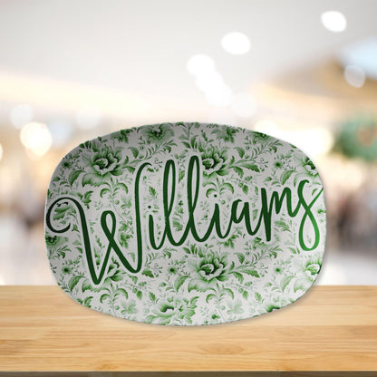 Kate McEnroe New York Personalized Green Chinoiserie Family Name Platter Custom Farmhouse Serving TrayServing PlattersCHISCPSTD2