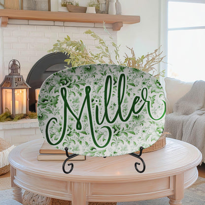 Kate McEnroe New York Personalized Green Chinoiserie Family Name Platter Custom Farmhouse Serving TrayServing PlattersCHISCPSTD2
