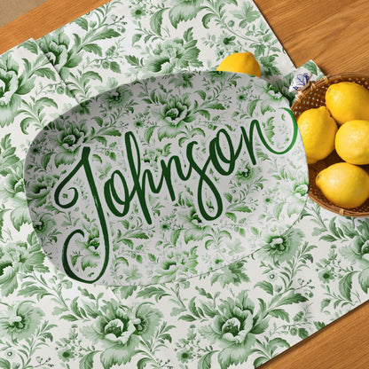 Kate McEnroe New York Personalized Green Chinoiserie Family Name Platter Custom Farmhouse Serving TrayServing PlattersCHISCPSTD2