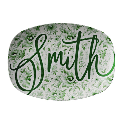 Kate McEnroe New York Personalized Green Chinoiserie Family Name Platter Custom Farmhouse Serving TrayServing PlattersCHISCPSTD2