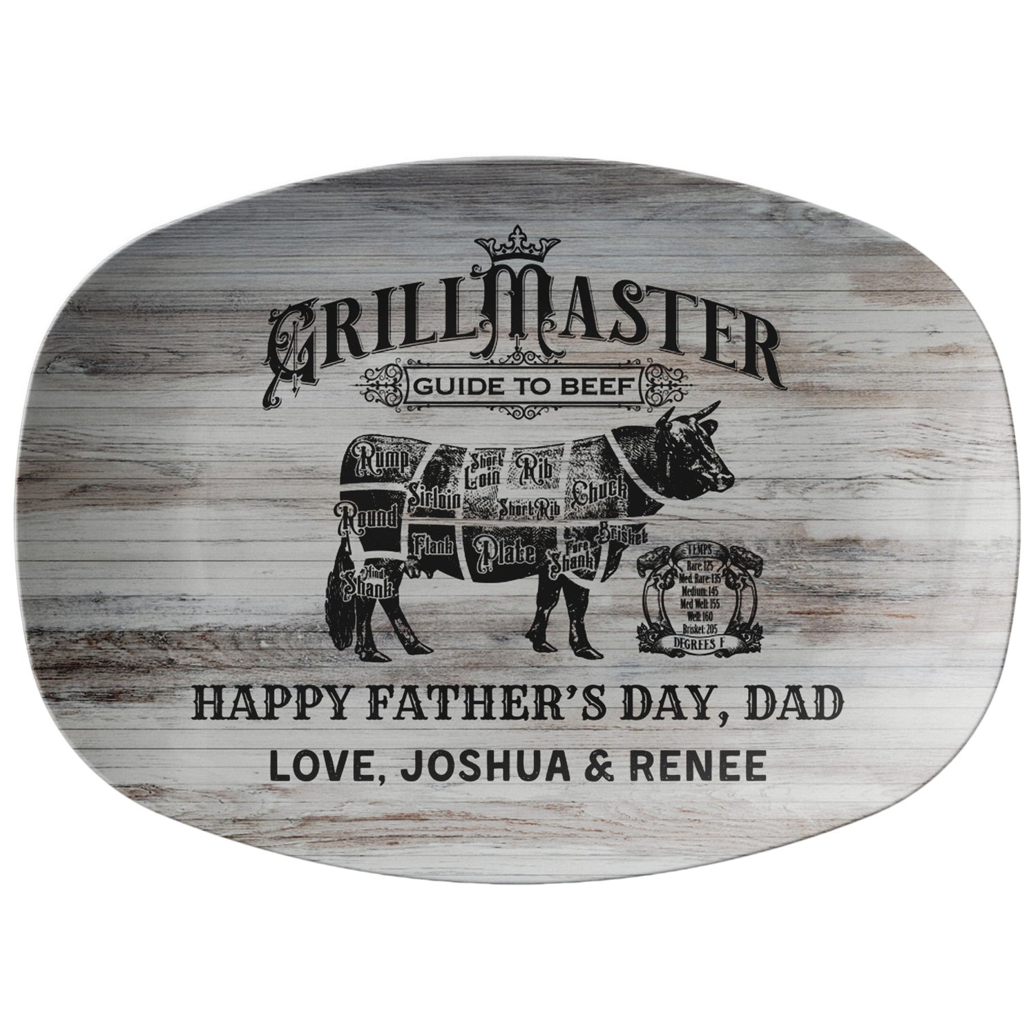 Kate McEnroe New York Personalized Grill Master Platter, Custom Meat Guide Serving Tray, Father&