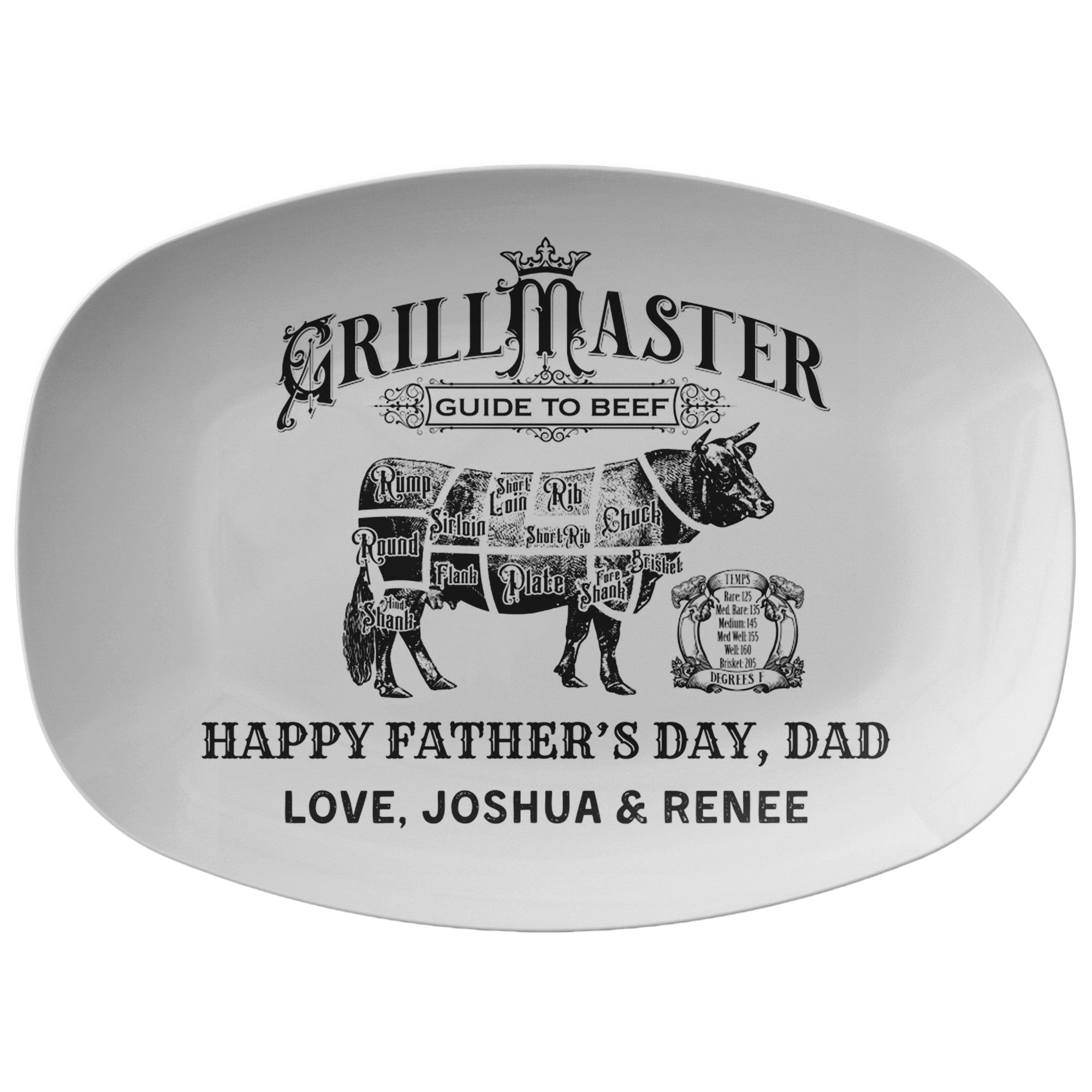 Kate McEnroe New York Personalized Grill Master Platter, Custom Meat Guide Serving Tray, Father&