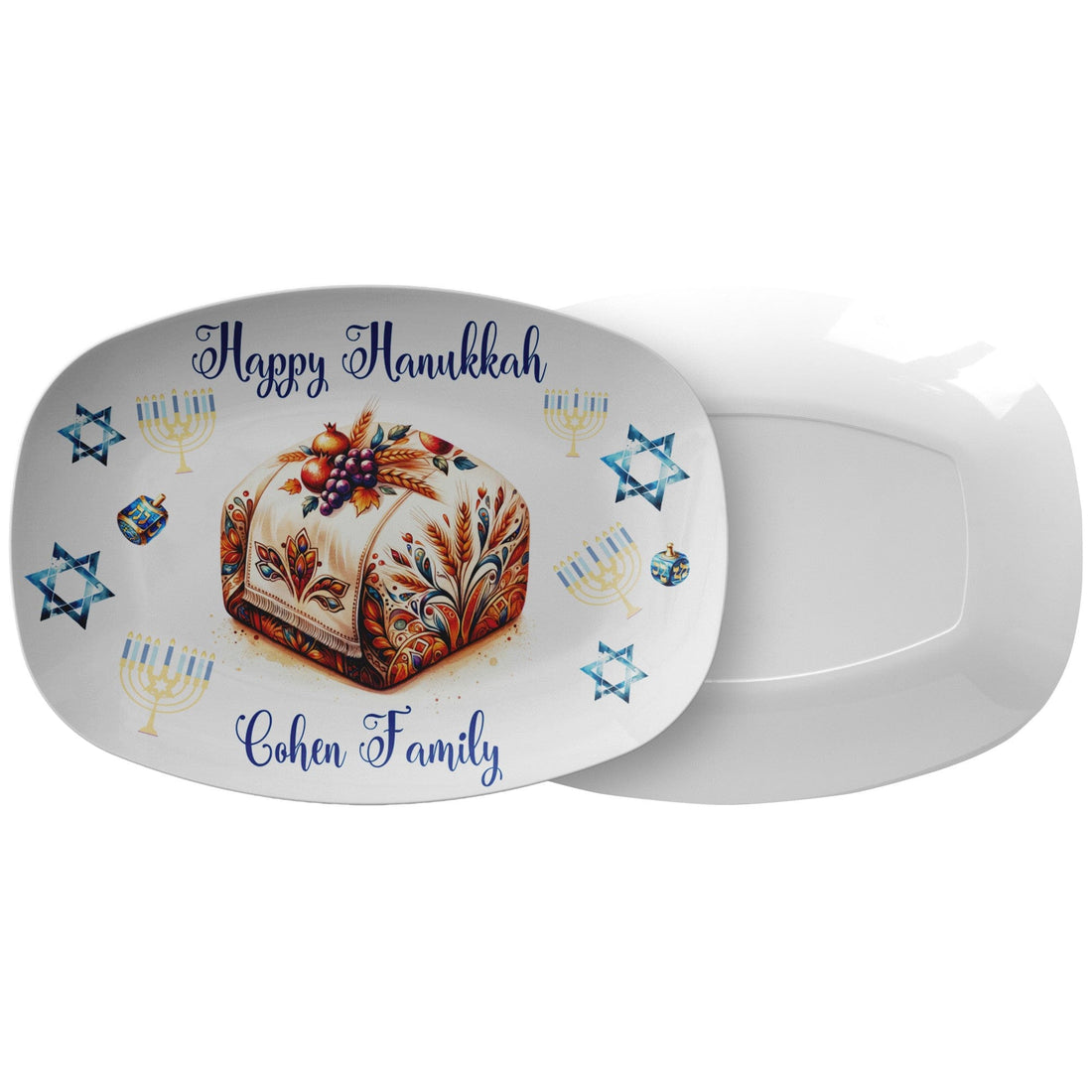 Kate McEnroe New York Personalized Hanukkah Platter, Custom Family Name Challah Tray, Festive Jewish Holiday Serving Dish Serving Platters default P23-CHL-HAN-2