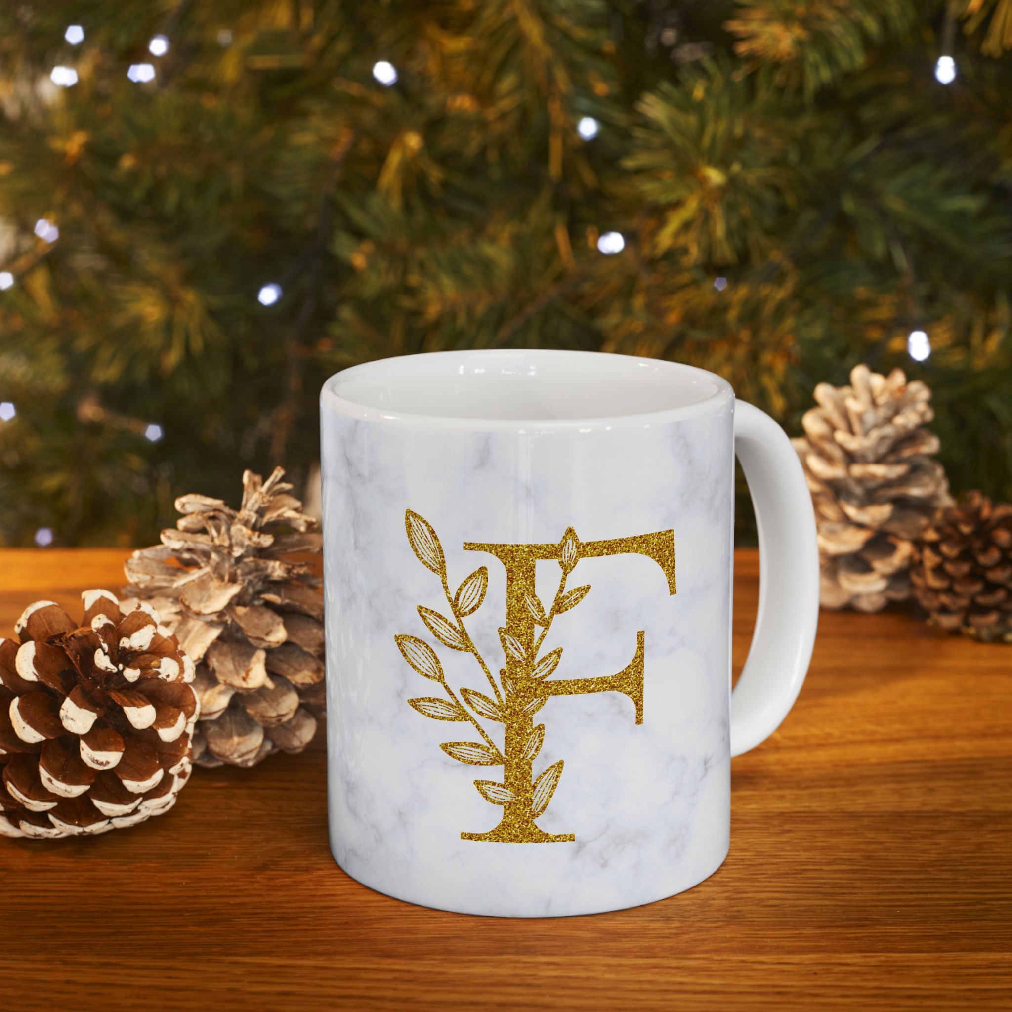 Kate McEnroe New York Personalized Marble Initial Letter Floral Monogram Ceramic MugMugs10347711897006544073
