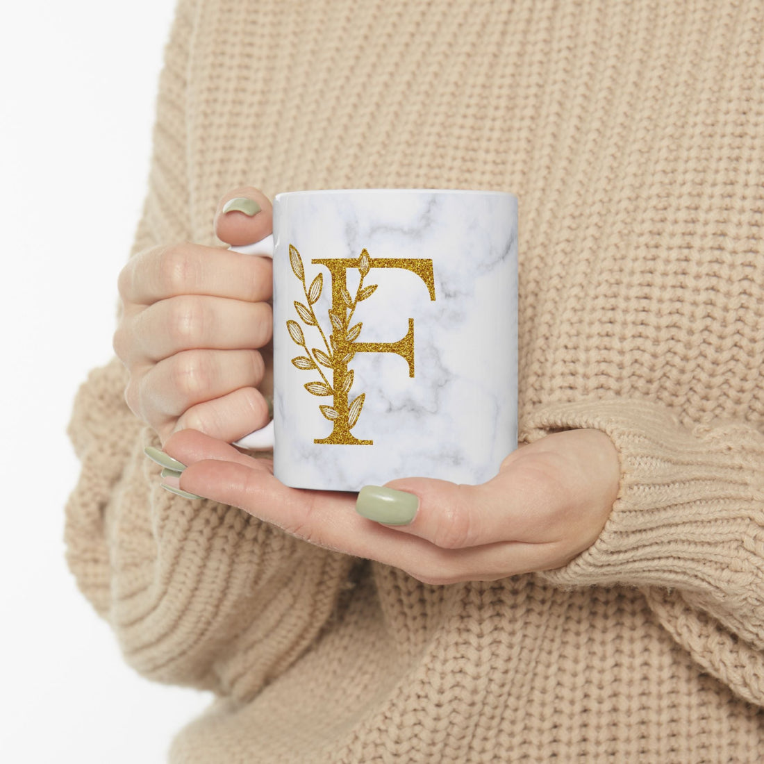 Kate McEnroe New York Personalized Marble Initial Letter Floral Monogram Ceramic MugMugs10347711897006544073