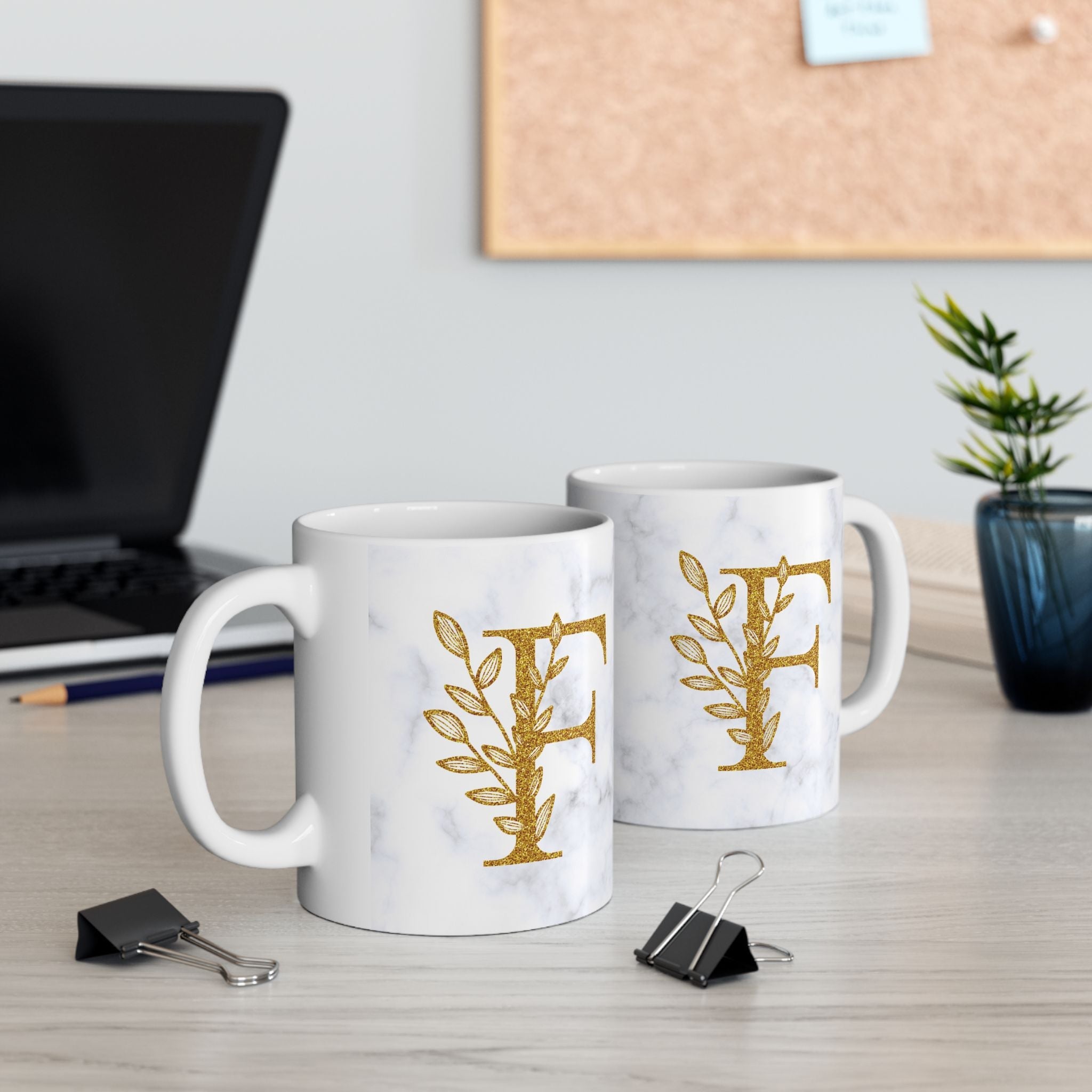 Kate McEnroe New York Personalized Marble Initial Letter Floral Monogram Ceramic MugMugs10347711897006544073