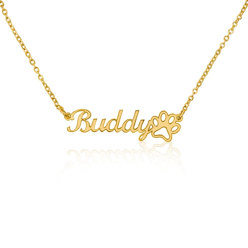 ShineOn Fulfillment Personalized Name Necklace with Paw Print Jewelry 18k Yellow Gold Finish / Standard Box SO-11015922