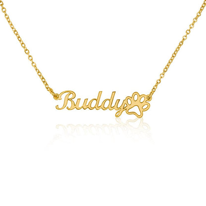 ShineOn Fulfillment Personalized Name Necklace with Paw Print Jewelry 18k Yellow Gold Finish / Standard Box SO-11015922