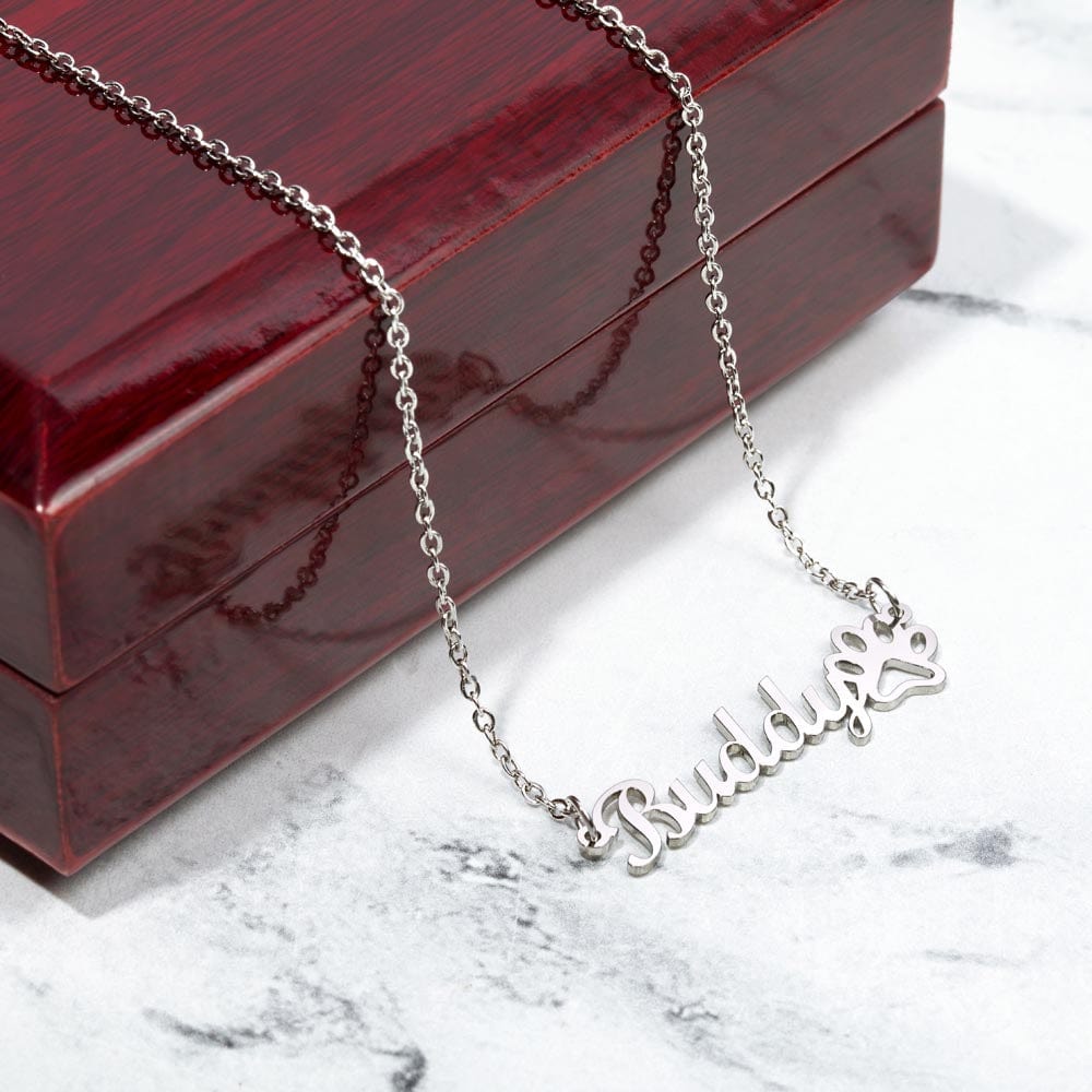 ShineOn Fulfillment Personalized Name Necklace with Paw Print Jewelry Polished Stainless Steel / Luxury Box SO-11015921
