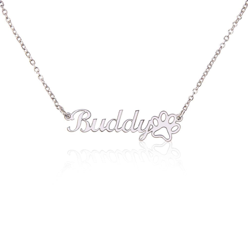 Kate McEnroe New York Personalized Name Necklace with Paw Print Necklaces Polished Stainless Steel / Standard Box SO-11015920