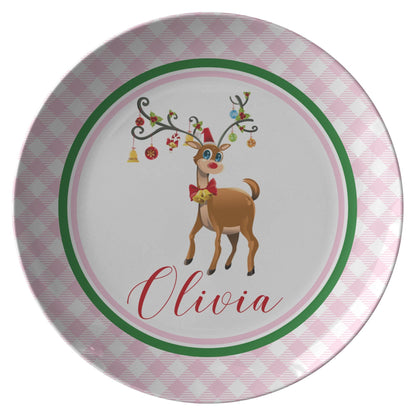 Kate McEnroe New York Personalized Rudolph Red Nose Reindeer Gingham PlatePlates9820SINGLE