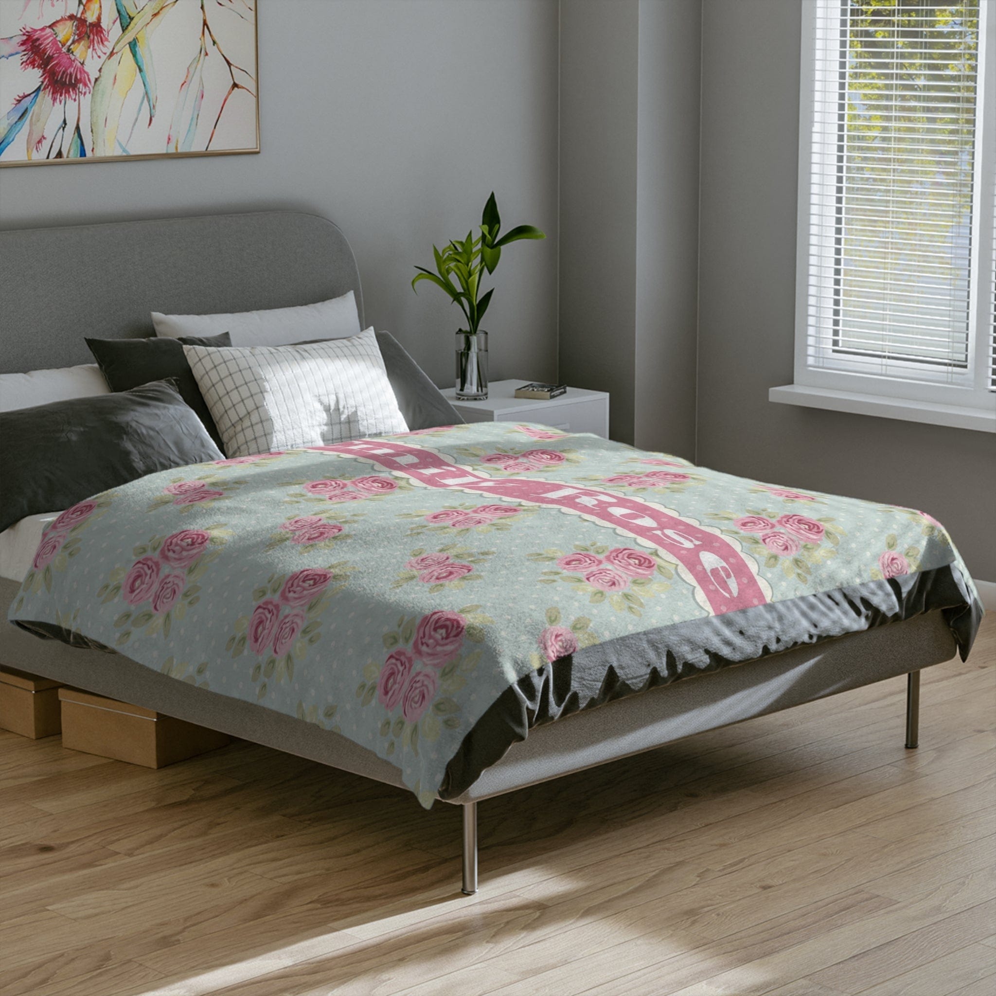 Kate McEnroe New York Personalized Shabby Chic Floral Name Blanket For Kids and Adults, Customizable Velveteen Minky Throw Blankie, Gift for HerBlankets15062570776592390273