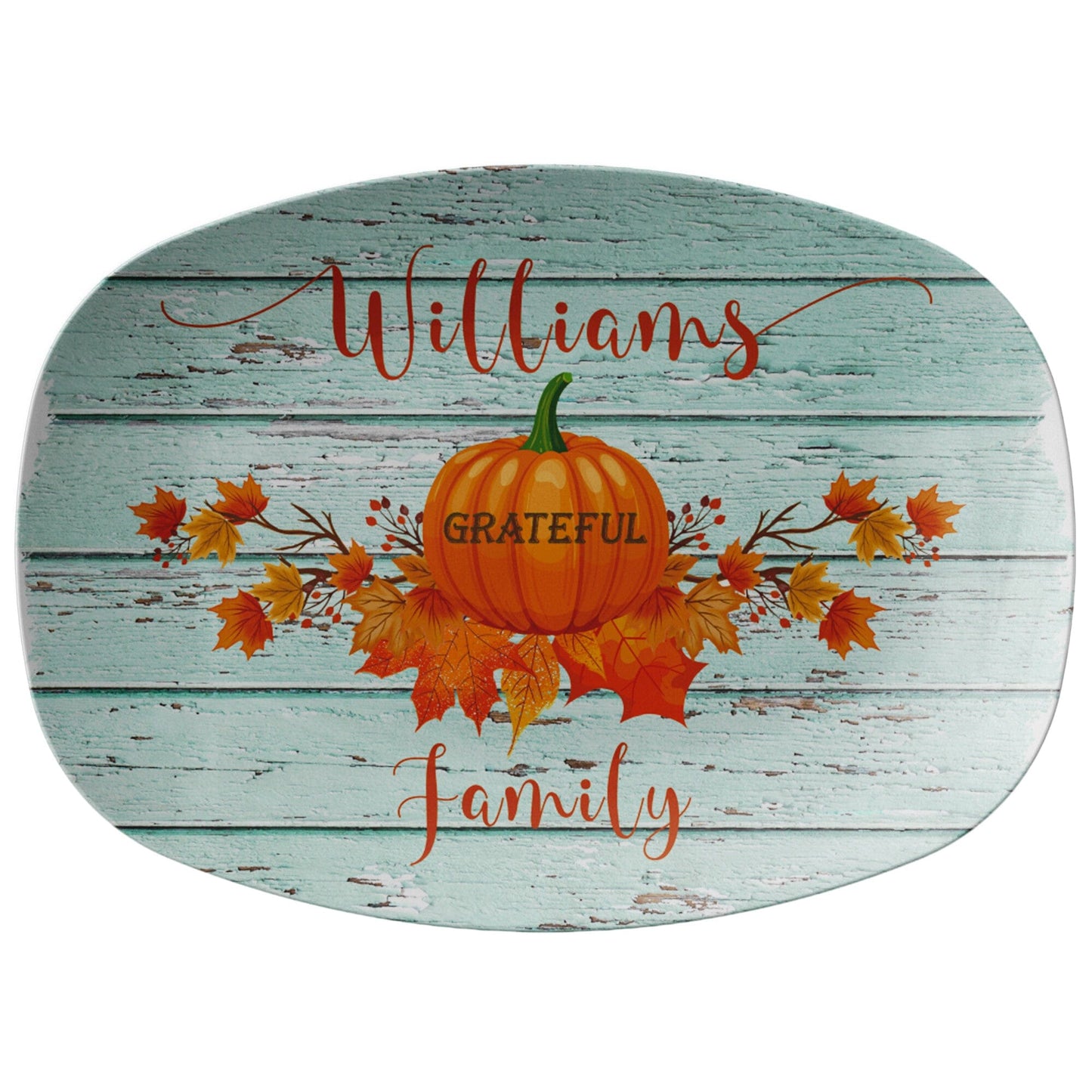 Kate McEnroe New York Personalized Thanksgiving Platter, Thankful Grateful Blessed Family Name Script Serving Platters 9727
