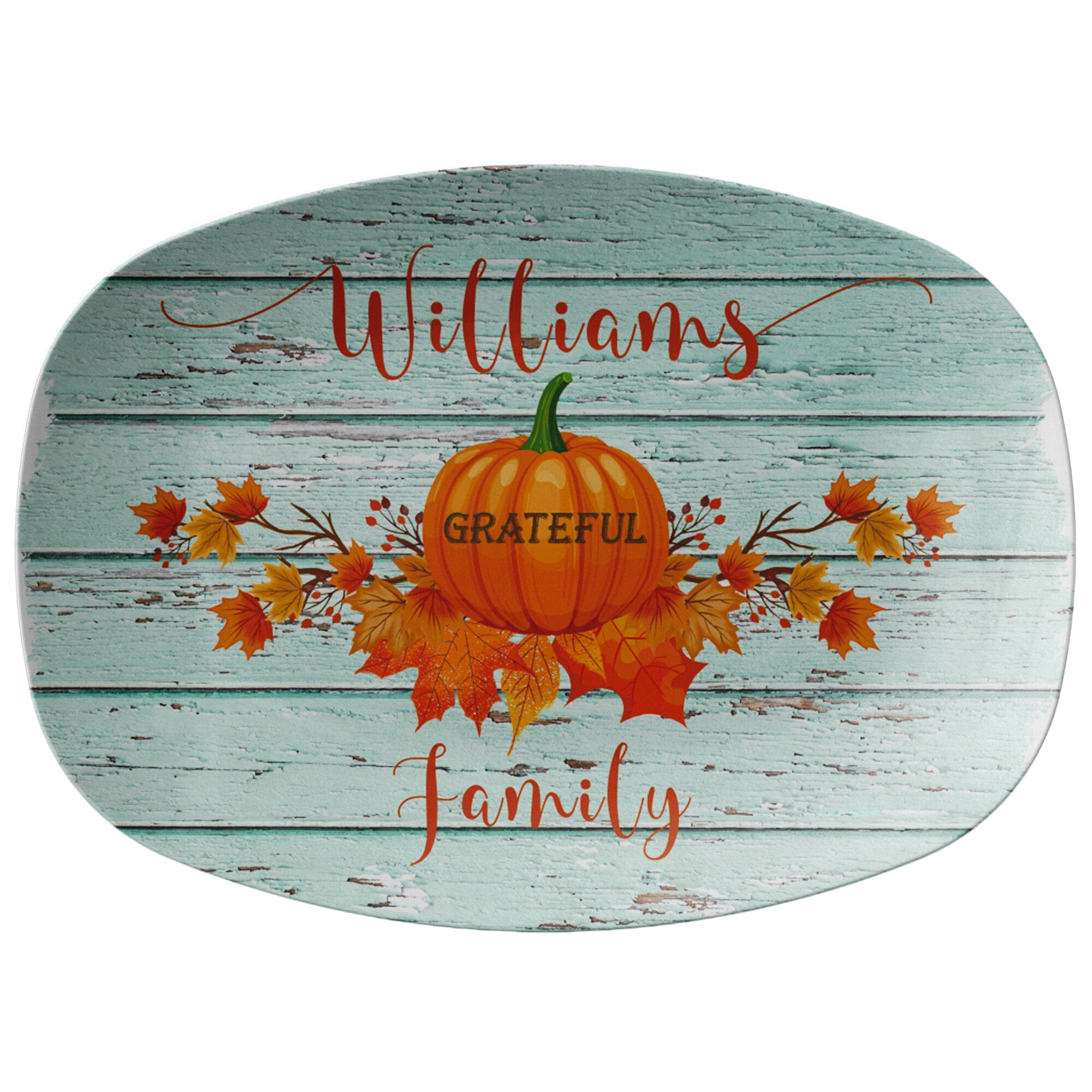 Kate McEnroe New York Personalized Thanksgiving Platter, Thankful Grateful Blessed Family Name ScriptServing Platters9727