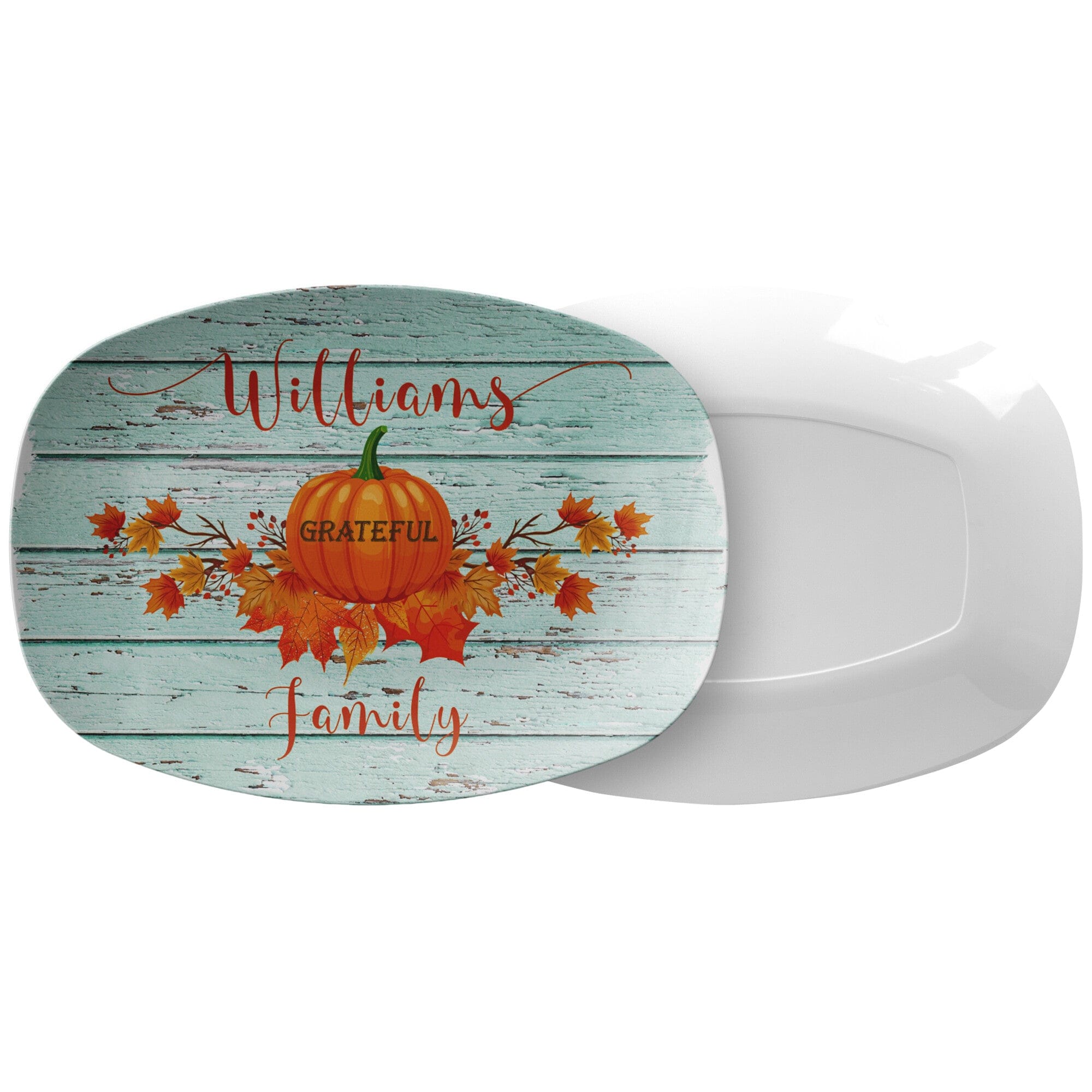 Kate McEnroe New York Personalized Thanksgiving Platter, Thankful Grateful Blessed Family Name ScriptServing Platters9727