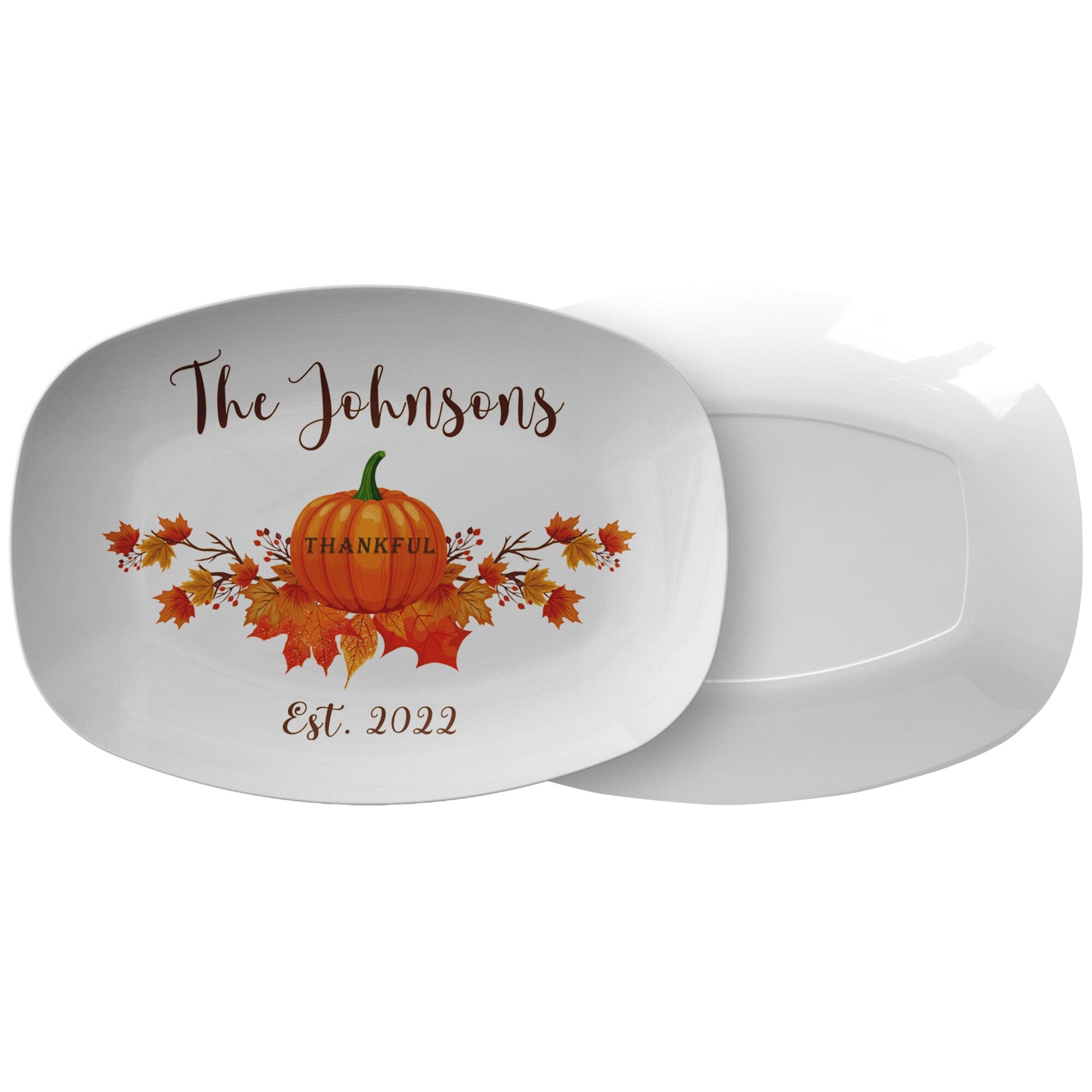 Kate McEnroe New York Personalized Thanksgiving Platter, Thankful Grateful Blessed Family Name ScriptServing Platters9727