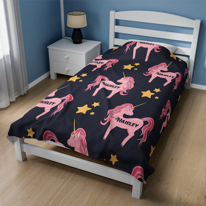 Printify Personalized Unicorn Velveteen Plush Kids Blanket All Over Prints 60" × 80" 3549439103