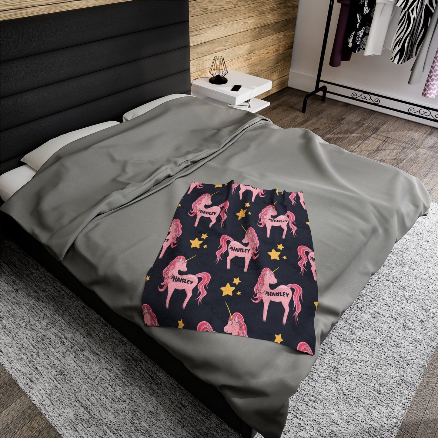 Printify Personalized Unicorn Velveteen Plush Kids Blanket All Over Prints