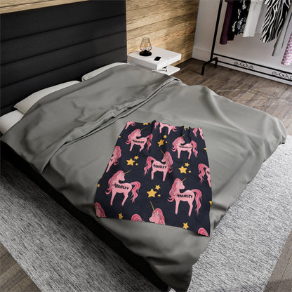 Kate McEnroe New York Personalized Unicorn Velveteen Plush Kids Blanket Blankets