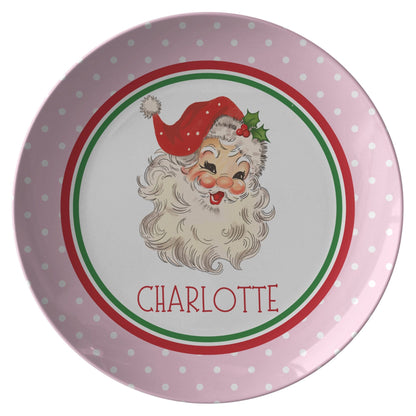 Kate McEnroe New York Personalized Vintage Santa Polka Dot Christmas Plate Plates