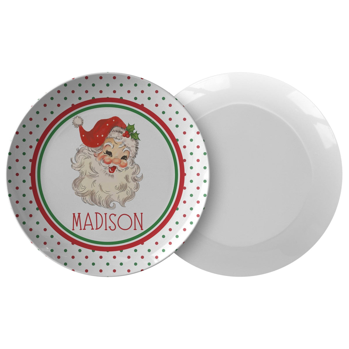 Kate McEnroe New York Personalized Vintage Santa Polka Dot Christmas PlatePlatesP22 - SNT - PKD - 2S
