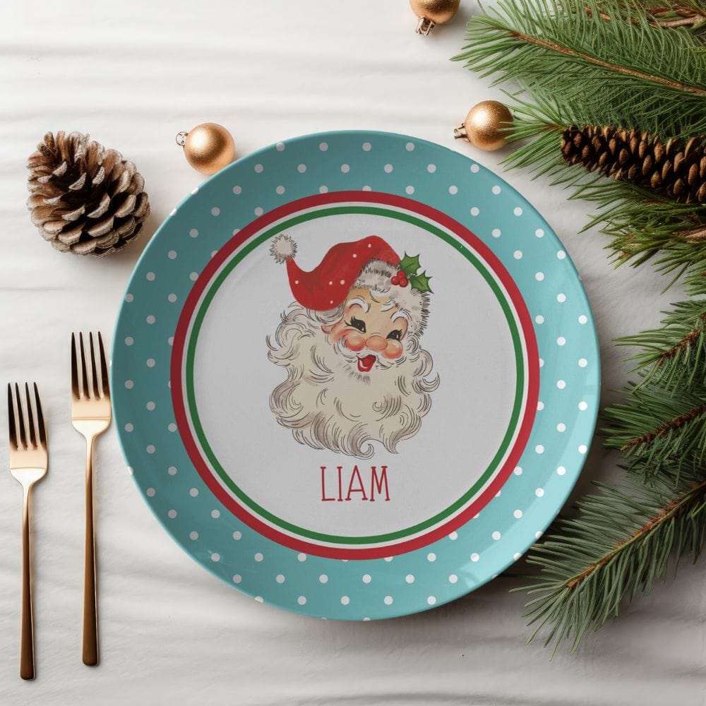 Kate McEnroe New York Personalized Vintage Santa Polka Dot Christmas PlatePlatesP22 - SNT - PKD - 2S
