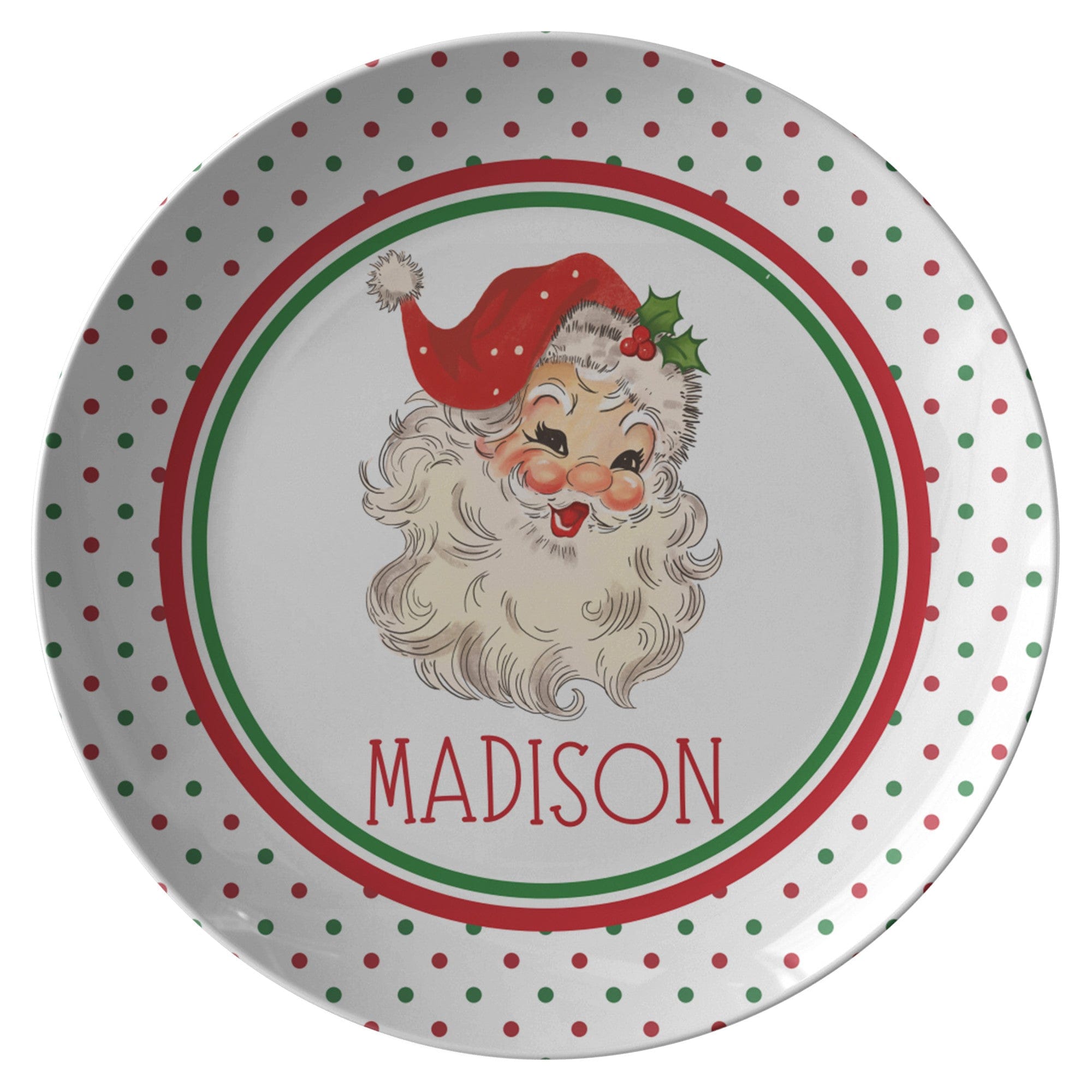 Kate McEnroe New York Personalized Vintage Santa Polka Dot Christmas PlatePlatesP22 - SNT - PKD - 2S