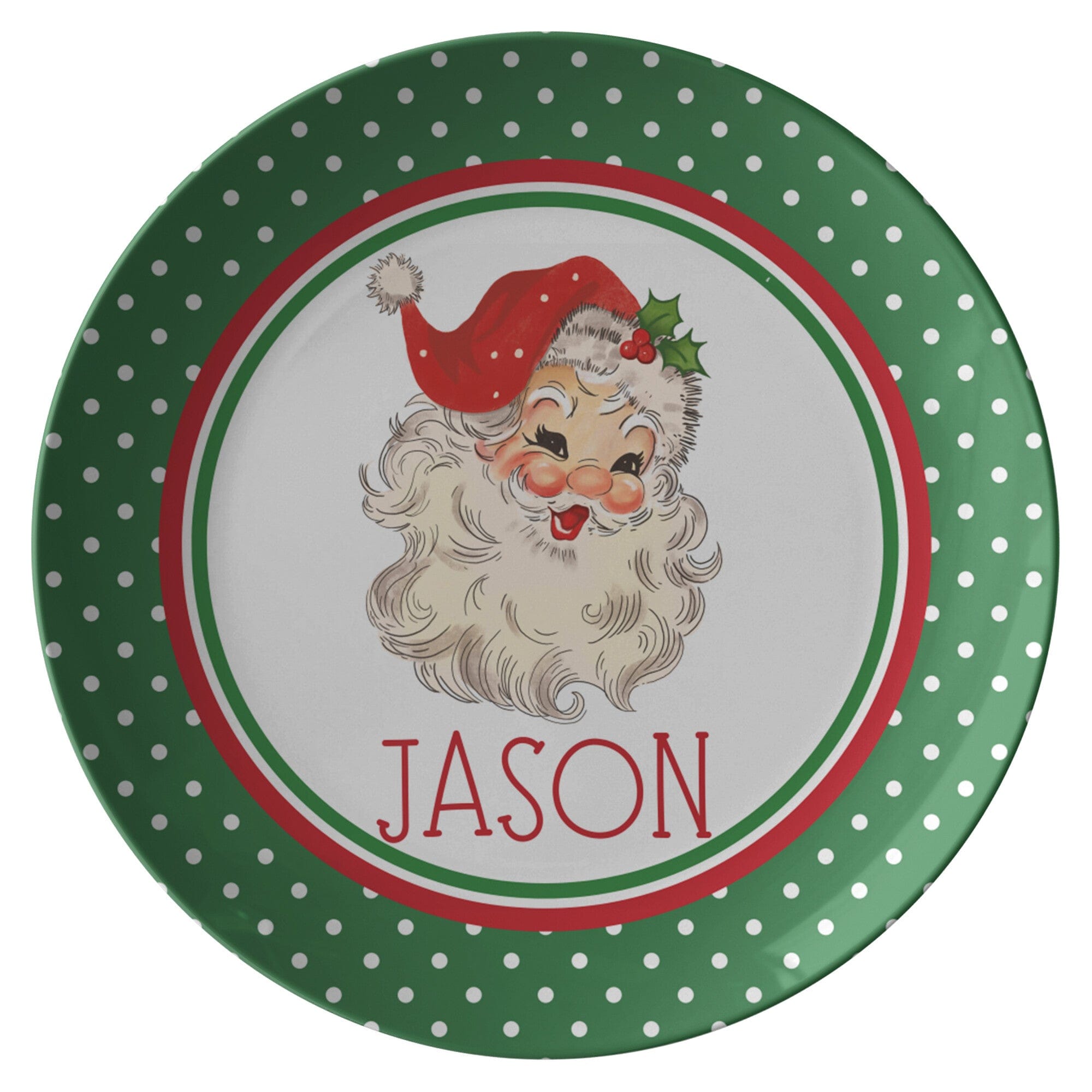 Kate McEnroe New York Personalized Vintage Santa Polka Dot Christmas PlatePlatesP22 - SNT - PKD - 2S