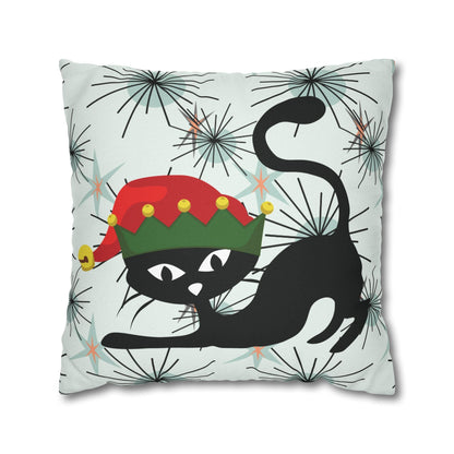 Kate McEnroe New York Pillowcase, Atomic Cat Mid Century Modern Christmas Pillow Cover, Retro Starburst Holiday Decor, 50s Kitsch Black Cat Elf Throw Cushion CoverThrow Pillow Covers13055911012430557068