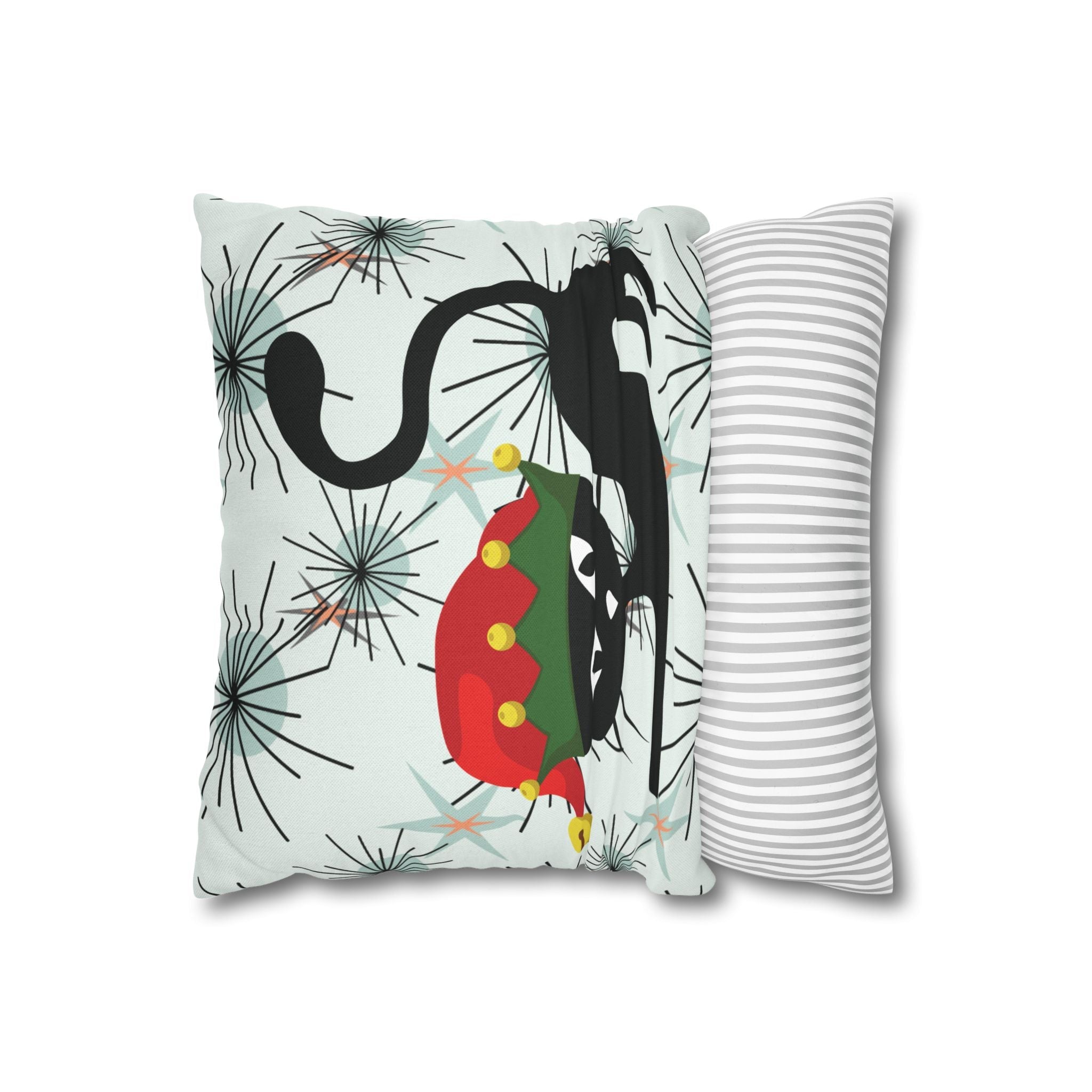 Kate McEnroe New York Pillowcase, Atomic Cat Mid Century Modern Christmas Pillow Cover, Retro Starburst Holiday Decor, 50s Kitsch Black Cat Elf Throw Cushion CoverThrow Pillow Covers13055911012430557068