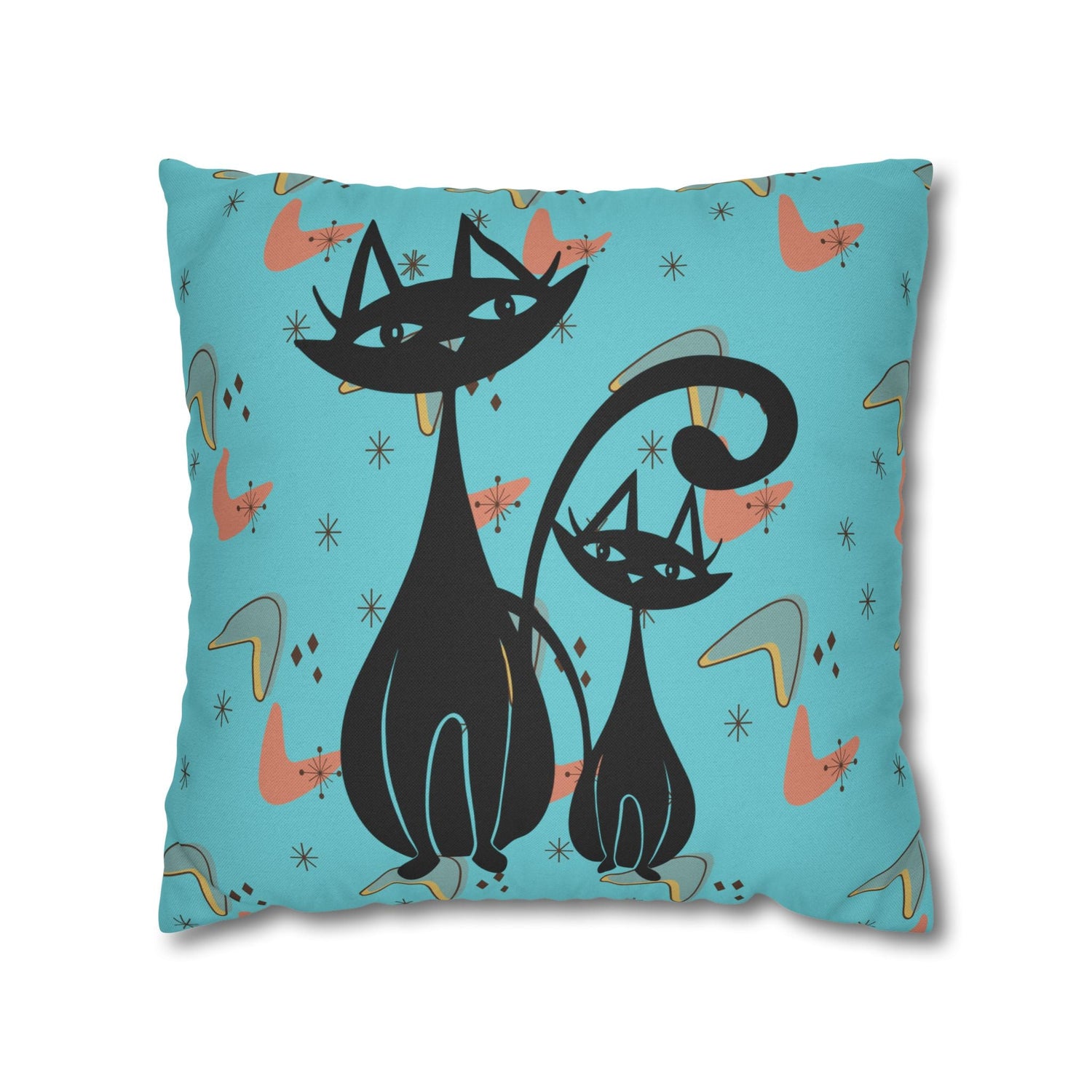 Kate McEnroe New York Pillowcase, Atomic Cat Mid Century Modern Throw Pillow Cover, Retro Boomerang and Starburst Design, 50s Style Teal MCM Cushion CoverThrow Pillow Covers20518992580381652732