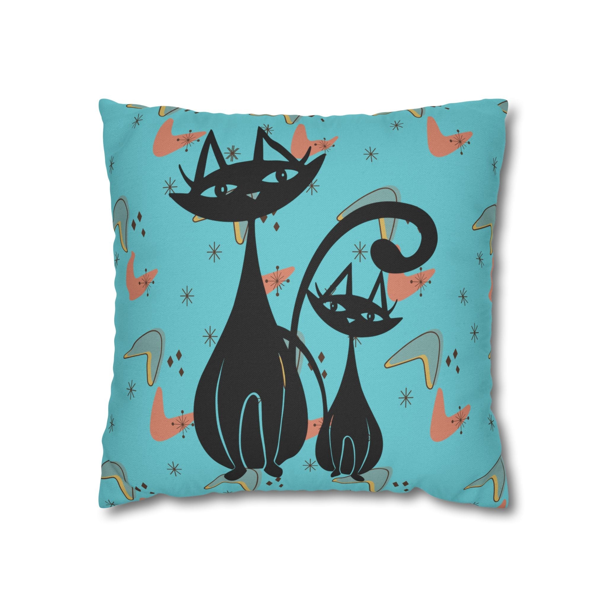 Kate McEnroe New York Pillowcase, Atomic Cat Mid Century Modern Throw Pillow Cover, Retro Boomerang and Starburst Design, 50s Style Teal MCM Cushion CoverThrow Pillow Covers33694251652590442935