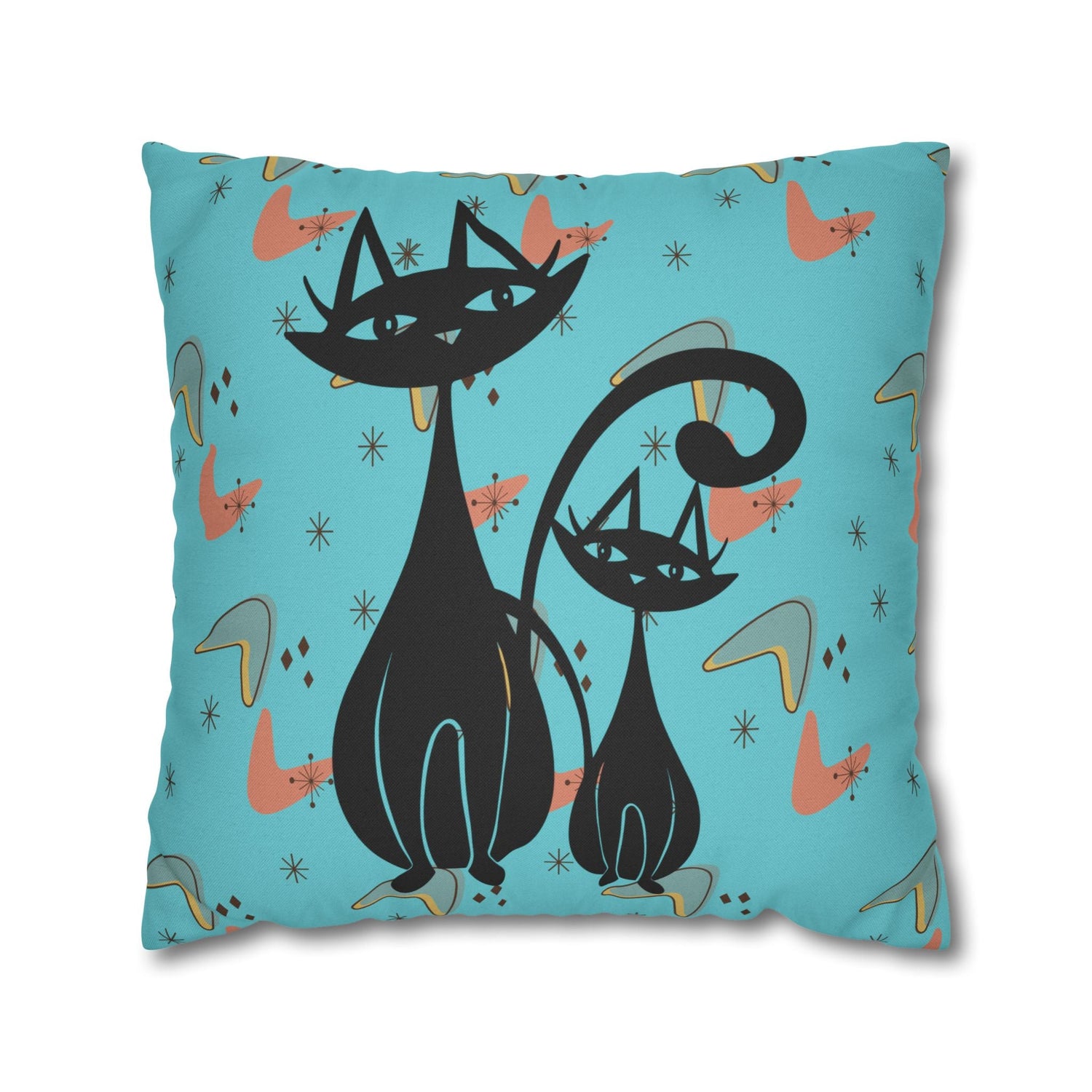 Kate McEnroe New York Pillowcase, Atomic Cat Mid Century Modern Throw Pillow Cover, Retro Boomerang and Starburst Design, 50s Style Teal MCM Cushion CoverThrow Pillow Covers14982556349549038756