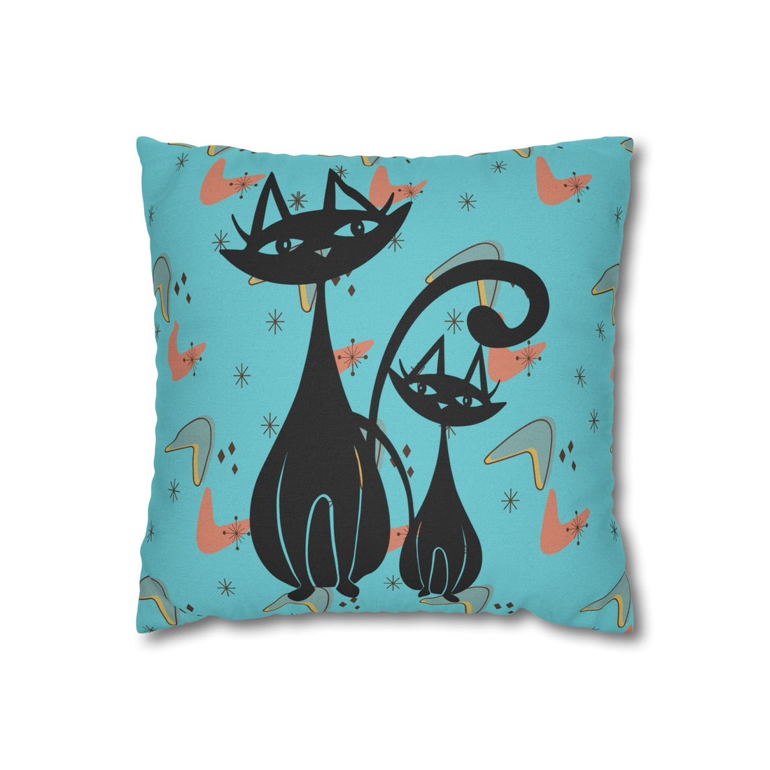 Kate McEnroe New York Pillowcase, Atomic Cat Mid Century Modern Throw Pillow Cover, Retro Boomerang and Starburst Design, 50s Style Teal MCM Cushion CoverThrow Pillow Covers32596856972929706137