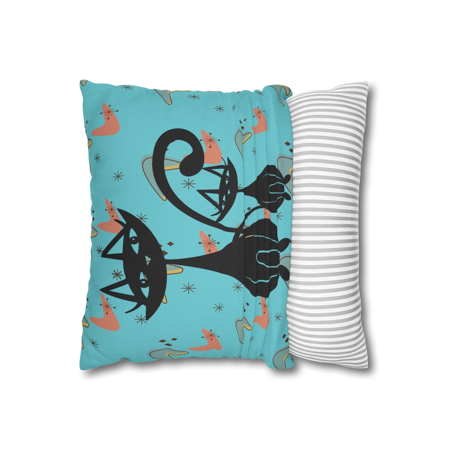 Kate McEnroe New York Pillowcase, Atomic Cat Mid Century Modern Throw Pillow Cover, Retro Boomerang and Starburst Design, 50s Style Teal MCM Cushion CoverThrow Pillow Covers14982556349549038756