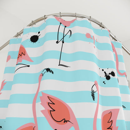 Kate McEnroe New York Pink Flamingos Shower Curtains, Tropical Flamingo Bird Watercolor Art Bath Curtains, Aqua Blue, Pink Bathroom Decor, Beach House DecorShower CurtainsSC - PIN - FLA - 7X7