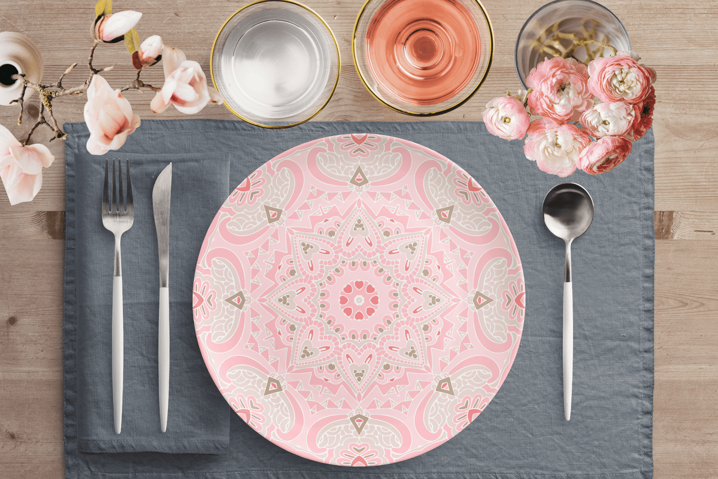 Kate McEnroe New York Pink Mandala Dinnerware Plate Set Plates