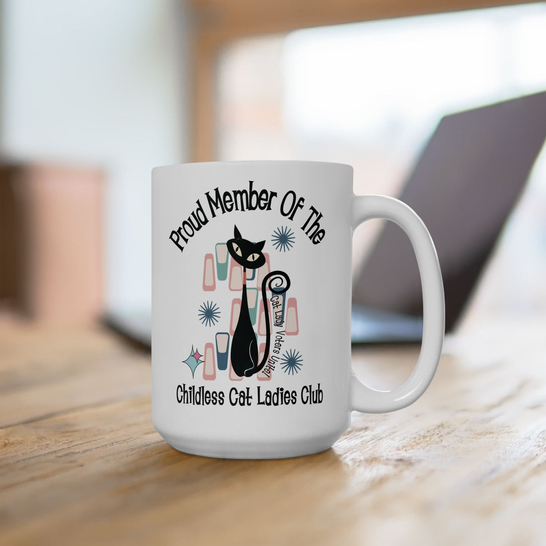 Kate McEnroe New York Proud Member of the Childless Cat Ladies Club Mug, Atomic Kitschy Cat Retro DrinkwareMugs25144873792044849580