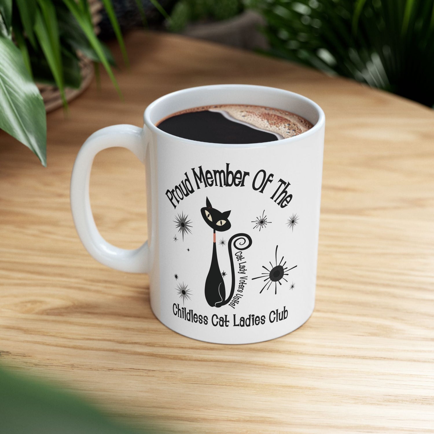 Kate McEnroe New York Proud Member of the Childless Cat Ladies Club Mug, Retro Atomic Kitschy Cat DesignMugs24300067542254986625
