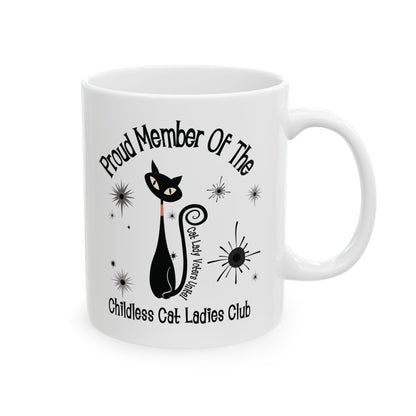 Kate McEnroe New York Proud Member of the Childless Cat Ladies Club Mug, Retro Atomic Kitschy Cat DesignMugs81782952105330585447