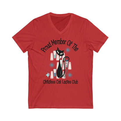 Kate McEnroe New York Proud Member of the Childless Cat Ladies Club V - Neck T - Shirt, Atomic Kitschy Cat Retro TeeV - neck11084707207758975712