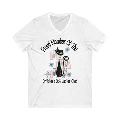 Kate McEnroe New York Proud Member of the Childless Cat Ladies Club V - Neck T - Shirt, Atomic Kitschy Cat Retro TeeV - neck29262304145652855924